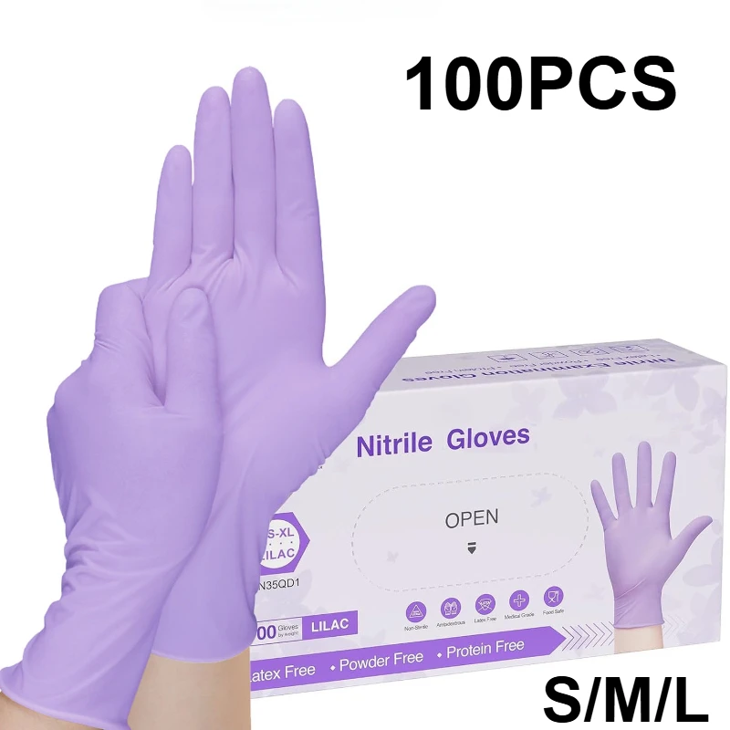 Medical Gloves - 10-100pcs 일회용 보라색 니트릴 장갑 라텍스